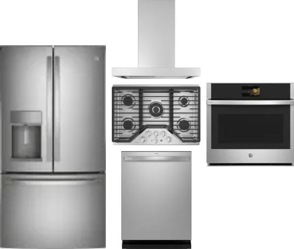 5 Piece Package Includes Refrigerator, Cooktop, Wall Oven, Hood And Dishwasher